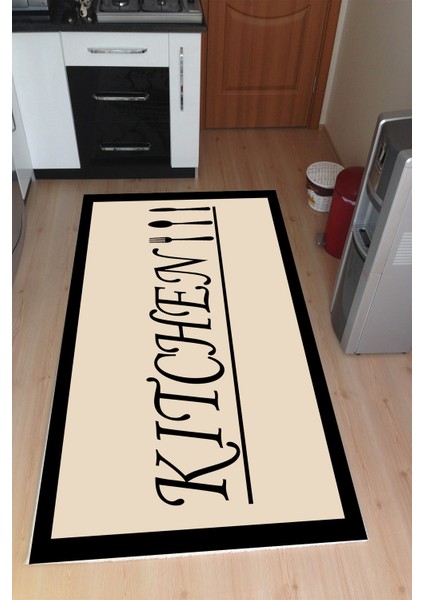 Kaymaz Taban Yıkanabilir Resmi̇ro Kitchen Yazılı Desenli Dijital Baskılı Halı
