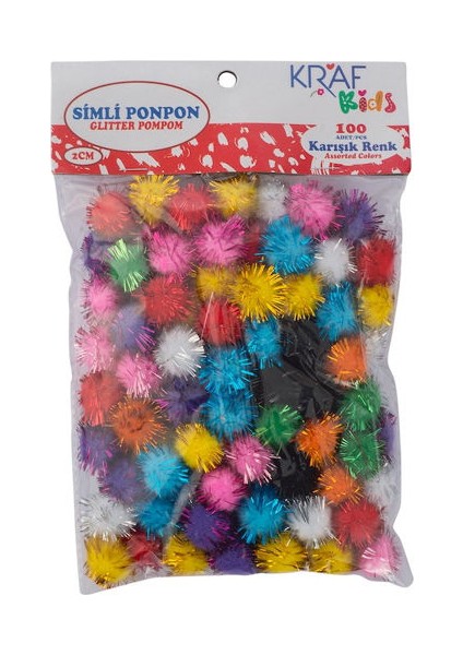 Kids Simli Ponpon 2 cm 100'lü
