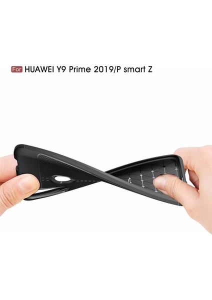 Huawei Y9 Prime 2019 Kılıf Deri Dokulu Silikon Siyah