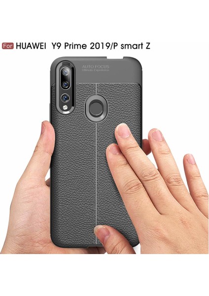 Huawei Y9 Prime 2019 Kılıf Deri Dokulu Silikon Siyah