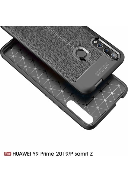 Huawei Y9 Prime 2019 Kılıf Deri Dokulu Silikon Siyah