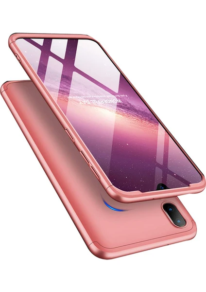 Case 4U Samsung Galaxy A10 Kılıf 3 Parçalı Tam Koruma Sert Mika Ays Kapak Rose Gold