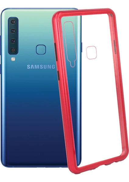 Case 4U Samsung Galaxy A9 2018 Kılıf 360 Tam Koruma Arkası Cam Şeffaf Mıknatıslı - Devrim Kırmızı