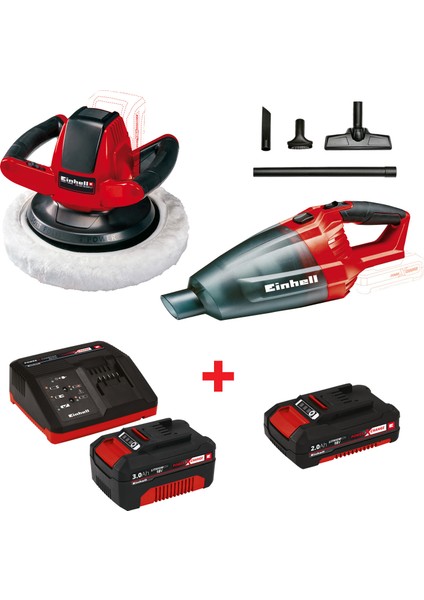 Combo Set- 5 Te-Vc 18 Li - Solo Akülü Süpürge+Ce-Cb 18/254 Li - Solo, Akülü Polisaj +18V 3 Ah Starter-Kit Power-X-Change +18V 2,0 Ah Power-X-Change Akü