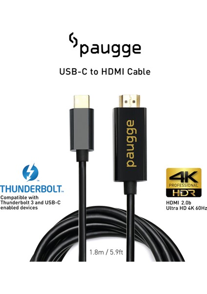 4K 60Hz HDR HDCP 2.2 Destekli USB C to HDMI 2.0b Kablo