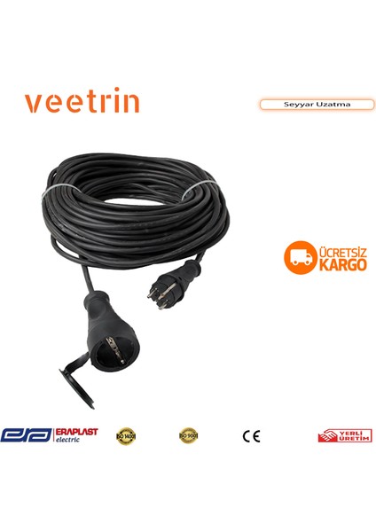 3x1,5 mm Uzatma Kablolu 3'lü Kauçuk Grup Prizler 10 m fiyatları