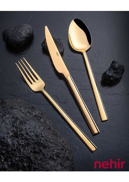 Dalyan Titanium Altın Parlak 84 Prc Deri Kutulu Çatal Bıçak Set