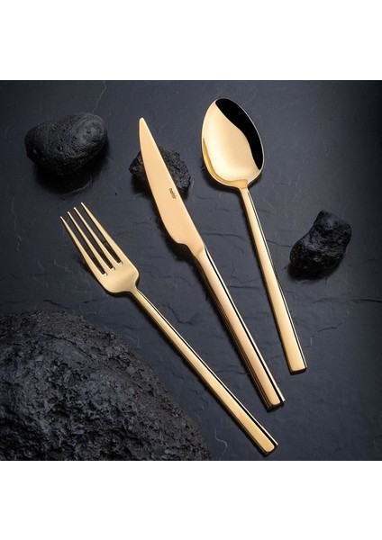 Dalyan Titanium Altın Parlak 84 Prc Deri Kutulu Çatal Bıçak Set