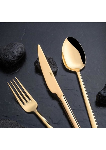 Dalyan Titanium Altın Parlak 84 Prc Deri Kutulu Çatal Bıçak Set