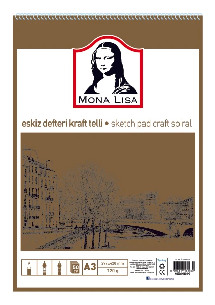 Mona Lisa Eskiz Defteri Kraft Telli A3 - 120 g