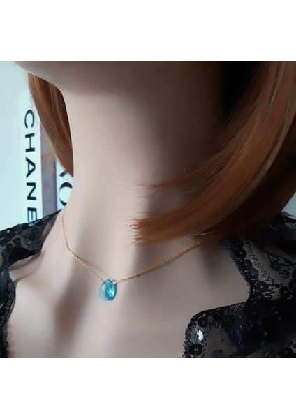 Aqua Kristal Damla Kolye _14K Altın Kpl.
