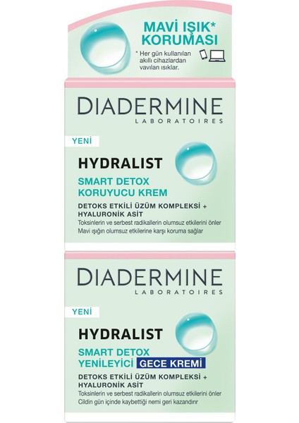 Hydralist Smart Detox Koruyucu Gündüz Kremi+Diadermine Hydralist Smart Detox Yenileyici Gece Kremi