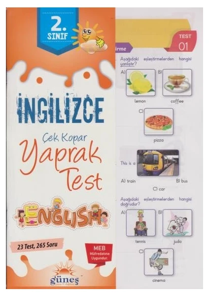 Güneşyolu Yapım Yayın 2. Sınıf İngilizce Çek Kopar Yaprak Test-Yeni