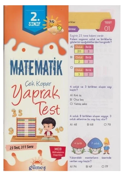 Güneşyolu Yapım Yayın 2. Sınıf Matematik Çek Kopar Yaprak Test-Yeni