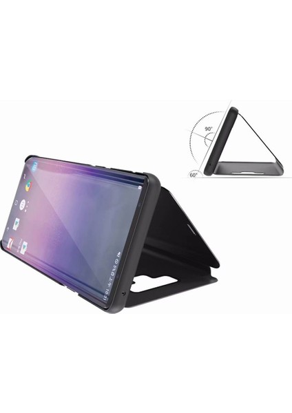 OnePlus 6 Aynalı Kapak Clear View Flip Cover Mirror Kılıf - Siyah