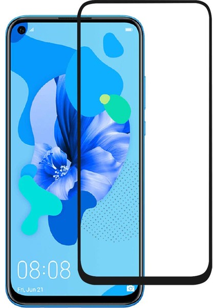Huawei Nova 5i Tam Kaplayan Çerçeveli Tempered Ekran Koruyucu - Siyah