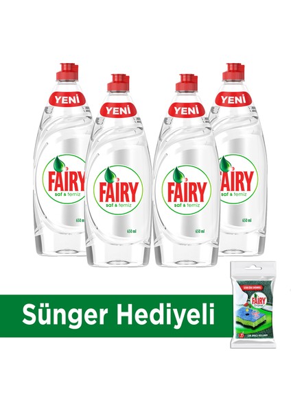 Saf ve Temiz 650 ml 4’lü Bulaşık Deterjanı + Fairy Sünger Hediyeli
