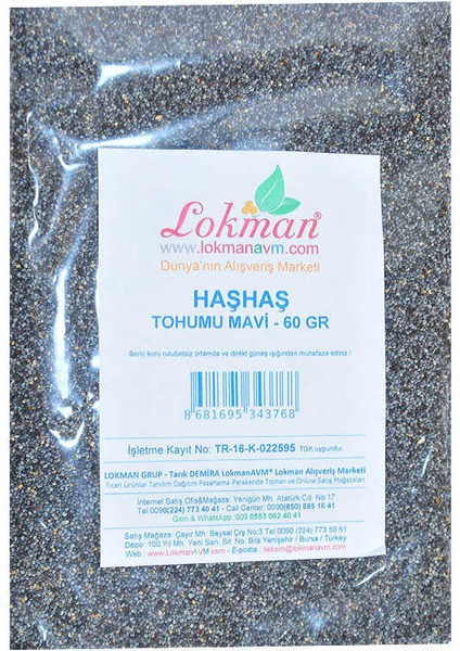 Haşhaş Tohumu Mavi 60 gr Pkt