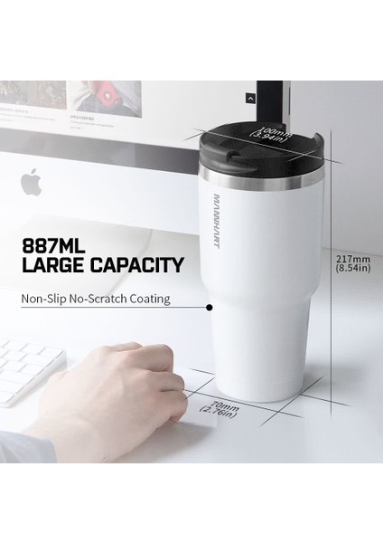 B201 Sızdırmaz Vakumlu Çift Katmanlı Travel Mug Paslanmaz Çelik Termos 887 ml Hot 6h / Cold 24h White - 000HP26028 indirimleri