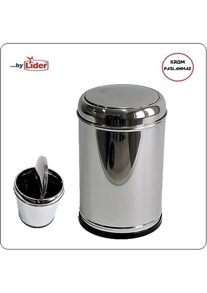 Krom Sallanır Kapak Çöp Kovası 5 Lt Lider Marka