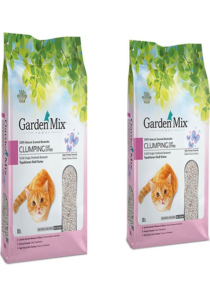 Gardenmix Bentonit Bebek Pudrası Kokulu İnce Taneli Kedi Kumu 10 l x 2 Adet