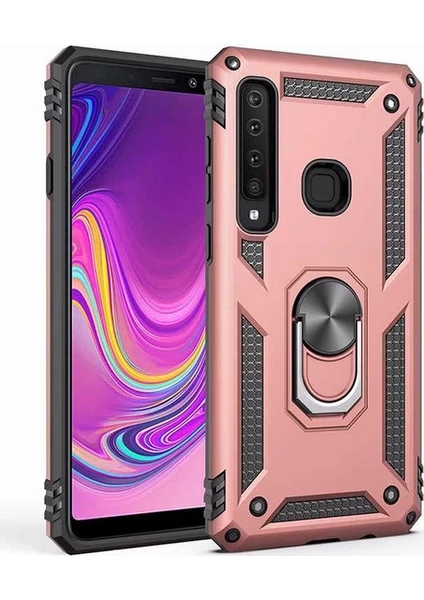 Tekno Grup Samsung Galaxy A9 2018 Kılıf Yüzüklü Standlı Ultra Korumalı Manyetik Vega Kapak-Rose