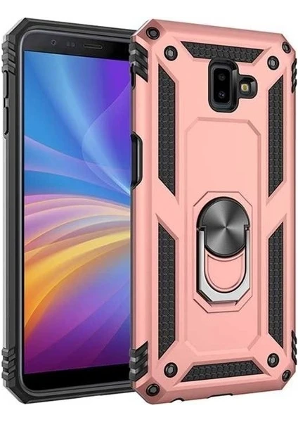 Tekno Grup Samsung Galaxy J4 Plus Kılıf Yüzüklü Standlı Ultra Korumalı Manyetik Vega Kapak-Rose