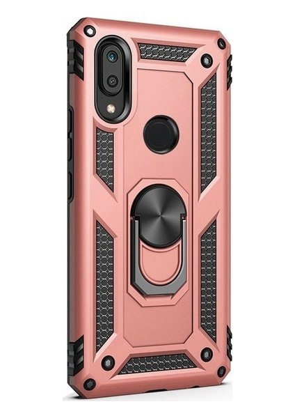 Huawei Y7 2019 Kılıf Yüzüklü Standlı Ultra Korumalı Manyetik Vega Kapak-Rose