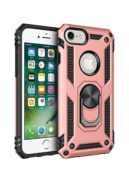 Tekno Grup Apple iPhone 5-5s Kılıf Yüzüklü Standlı Ultra Korumalı Manyetik Vega Kapak-Rose + Nano Ekran Koruyucu