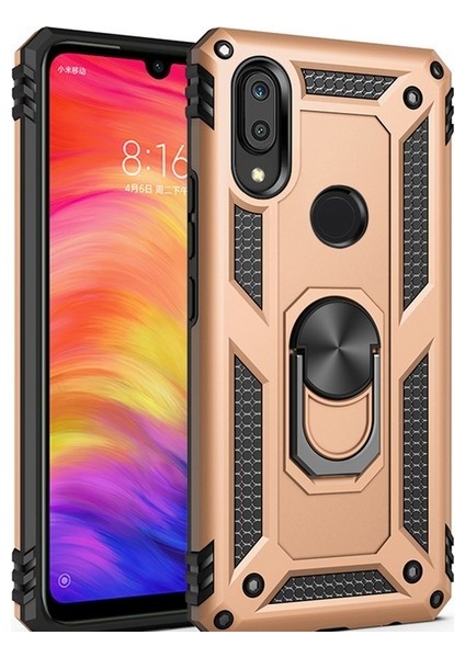 Samsung Galaxy M20 Kılıf Yüzüklü Standlı Ultra Korumalı Manyetik Vega Kapak-Gold + Nano Ekran Koruyucu