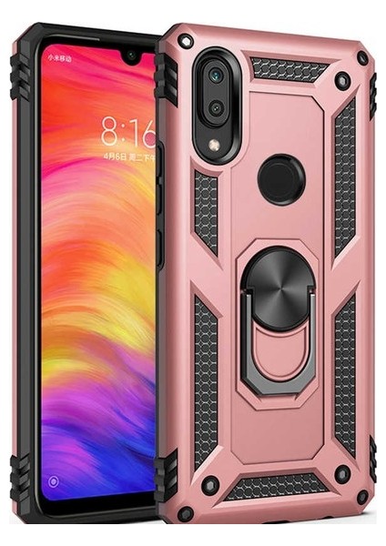 Huawei P Smart 2019 Kılıf Yüzüklü Standlı Ultra Korumalı Manyetik Vega Kapak-Rose + Nano Ekran Koruyucu