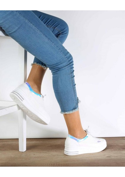 Beyaz Cilt Hologram Kalın Taban Kadın Spor Ayakkabı fiyatları