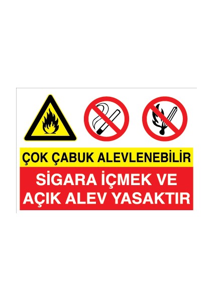 Çok Çabuk Alevlenebilir - Sigara Içmek ve Açık Alev Yasaktır Sticker-Folyo