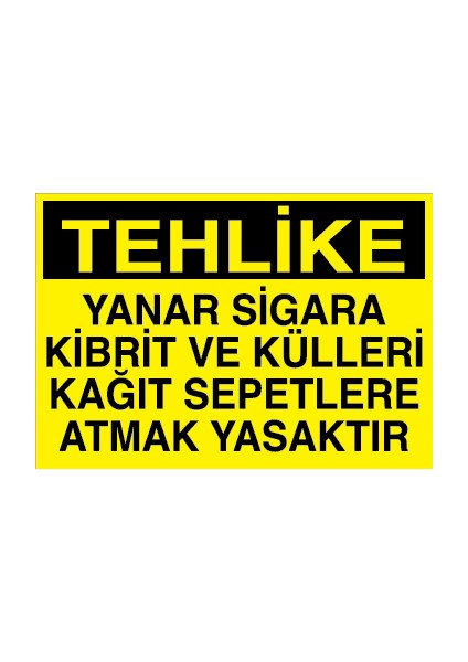 Tehlike Yanar Sigara Kibrit ve Külleri Kağıt Sepetlere Atmak Yasaktır Alüminyum
