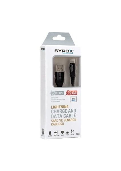 SYX-C88 Lightning 2A Metal Başlıklı Şarj ve Data Kablosu 1 mt