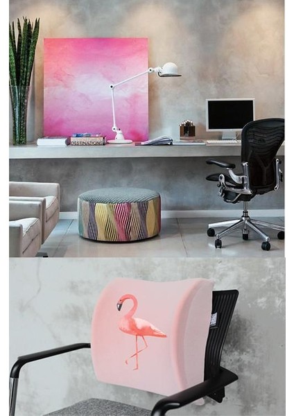 Office Küp Bel Yastığı Ofis Koltuk Minderi  Pembe Flamingo