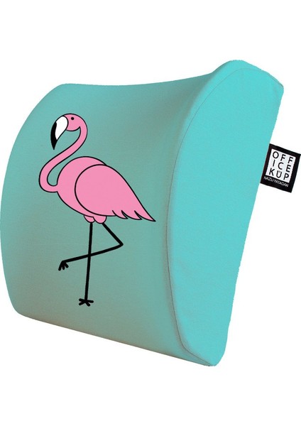 Office Küp Bel Yastığı Ofis Koltuk Minderi Turkuaz Flamingo