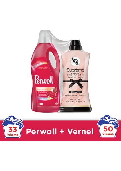 Color 2 lt Sıvı Çamaşır Deterjanı + Vernel Romance 1200 ml Yumuşatıcı