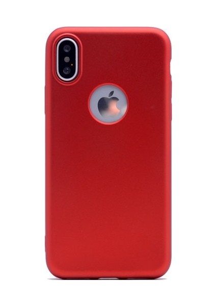 Apple iPhone X Ultra İnce Mat Silikon - Kırmızı + Cam Ekran Koruyucu