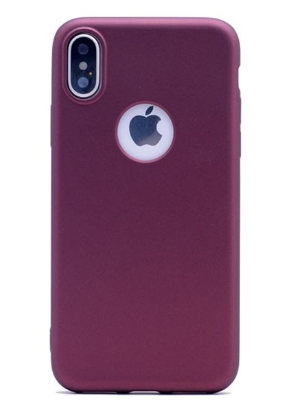 Apple iPhone X Ultra İnce Mat Silikon - Bordo + Full Body Ekran Koruyucu