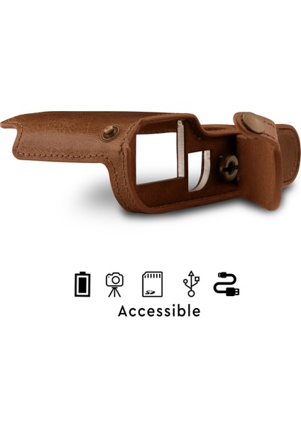 MG1726 Hakiki Deri Fotoğraf Makinesi Kılıfı Tl2 ile Uyumlu (Tek Dip) modelleri