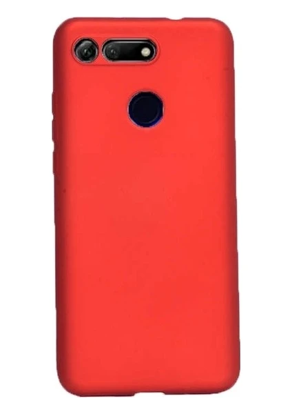 Tekno Grup Huawei Honor View 20 Kılıf Mat Premium Silikon Kılıf - Kırmızı + Cam Ekran Koruyucu