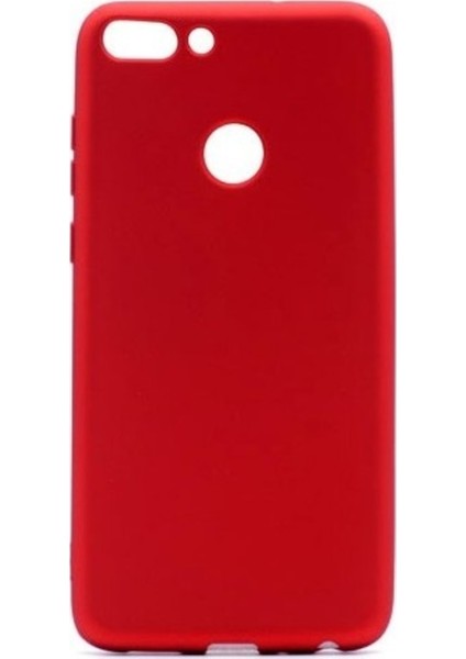 Huawei Y7 2018 Mat Premium Silikon Kılıf - Kırmızı + Cam Ekran Koruyucu
