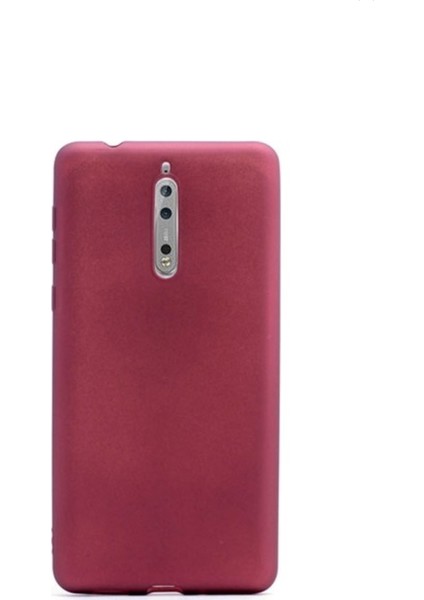 Nokia 8 Mat Premium Silikon Kılıf - Bordo + Cam Ekran Koruyucu