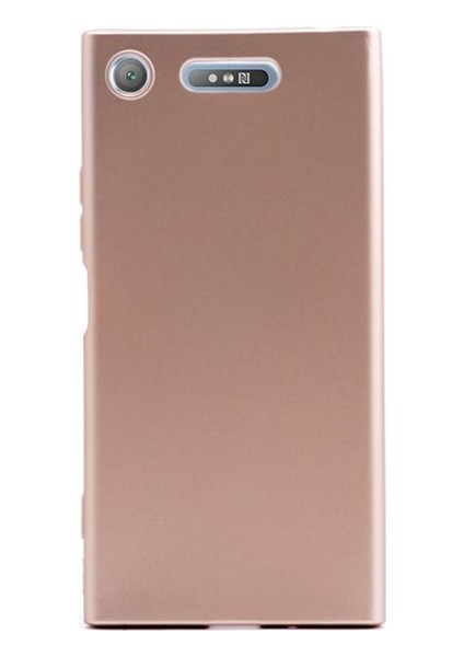 Sony Xperia XZ1 Kılıf Mat Premium Silikon Kılıf - Gold + Cam Ekran Koruyucu