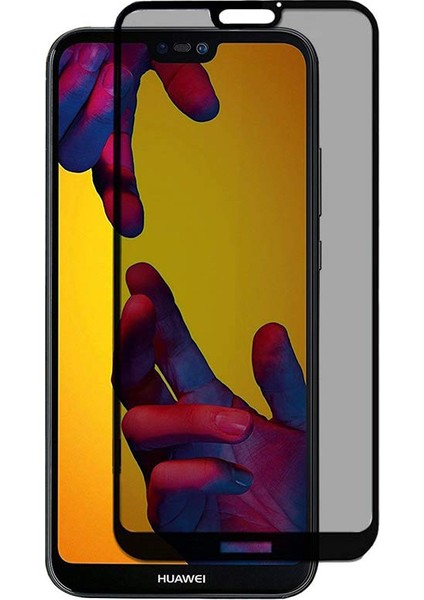 Case 4U Huawei P20 Lite Ekran Koruyucu Temperli Kırılmaz Privacy Hayalet Gizliklik Filtreli Siyah