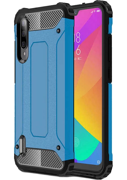 Case 4U Xiaomi Mi A3 Kılıf Military Armor Çift Katmanlı Crash Silikon Kılıf Mavi