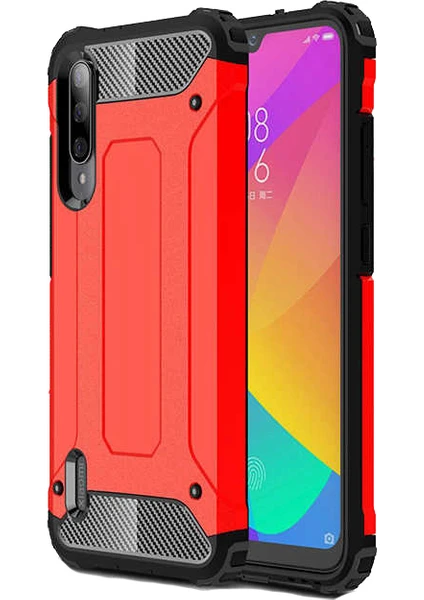 Case 4U Xiaomi Mi A3 Kılıf Military Armor Çift Katmanlı Crash Silikon Kılıf Kırmızı