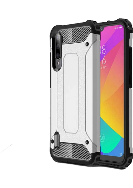 Case 4U Xiaomi Mi A3 Kılıf Military Armor Çift Katmanlı Crash Silikon Kılıf Gümüş