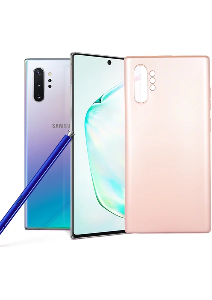 Case 4U Samsung Galaxy Note 10 Plus Kılıf Klasik Mat Renkli Yumuşak Premier Silikon Rose Gold